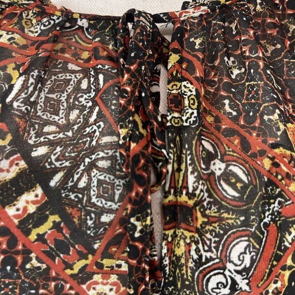 Miss Me Blouse Tunic size Small Black Brown Retro Sheer Ruffles Boho Peasant - Picture 5 of 13